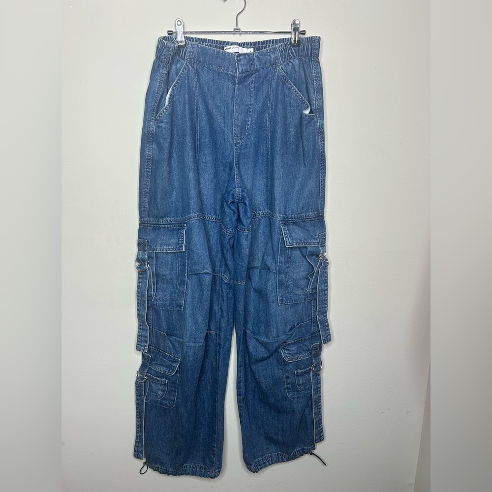 Garage Denim Cargo Pocket Elastic Waistband Pant in Light Indigo Blue sz Medium - Picture 2 of 12